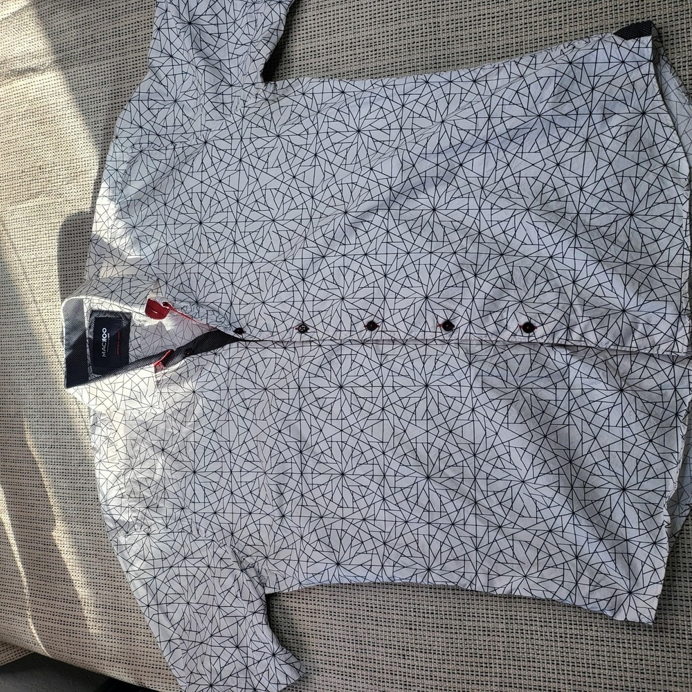 Maceoo Shirt Mens 2XL White Geometric Long Sleeve Button Front Spread Collar